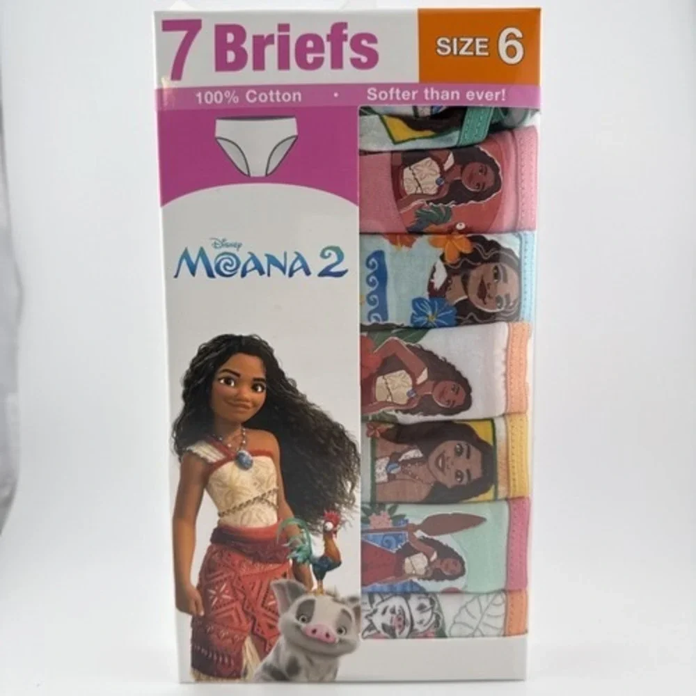Disney Moana Girls 100% Cotton Briefs Underwear Size 6 Tagless Panties NEW